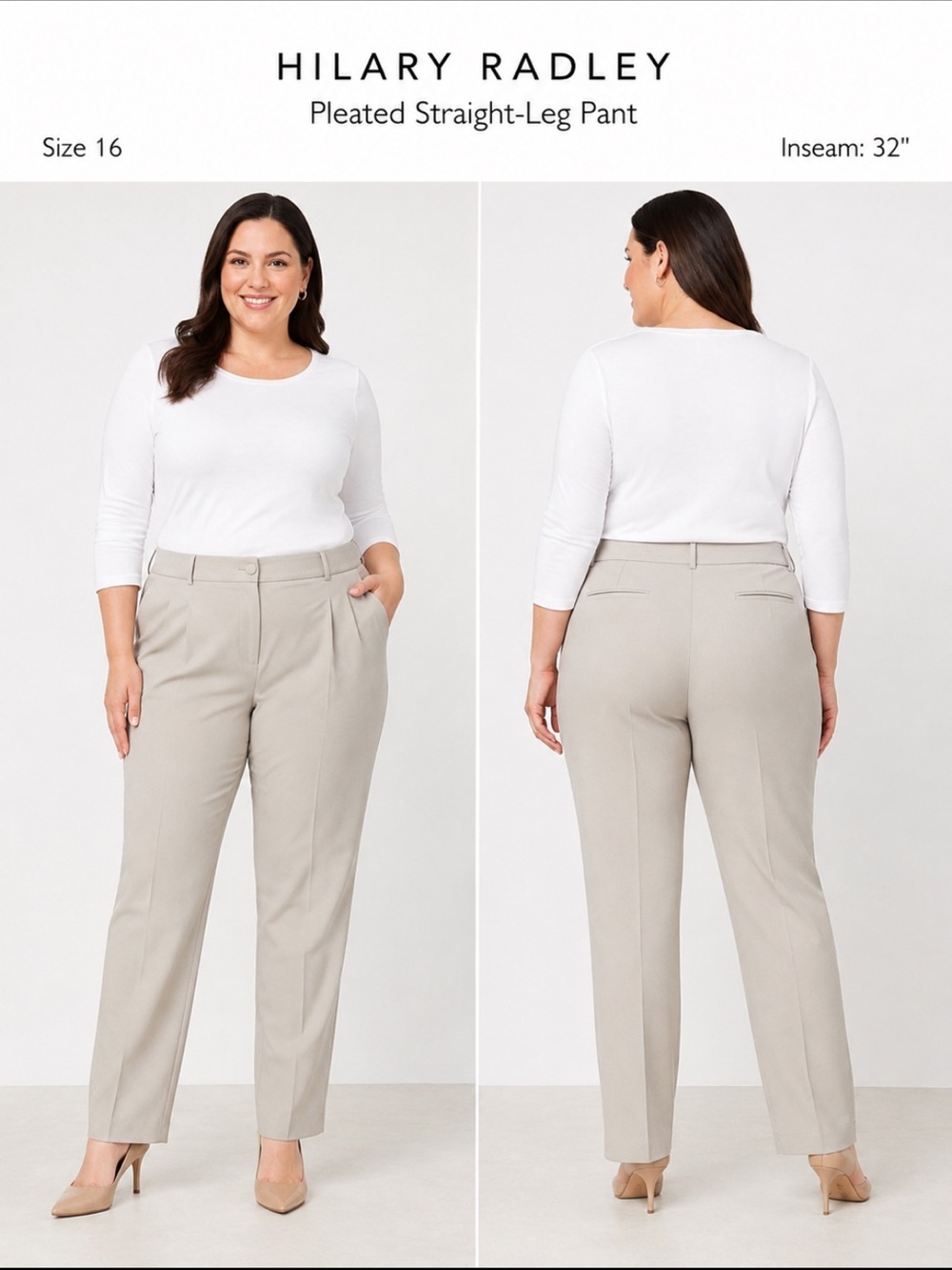NWT Hilary Radley Pleated Pants Beige  16